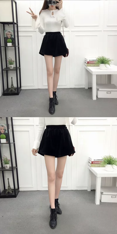 Quần short nữ mùa đông 2018 phiên bản Hàn Quốc mới của quần short nhung hoang dã Quần short cạp cao quần ống rộng ống rộng quần nữ mùa thu đông