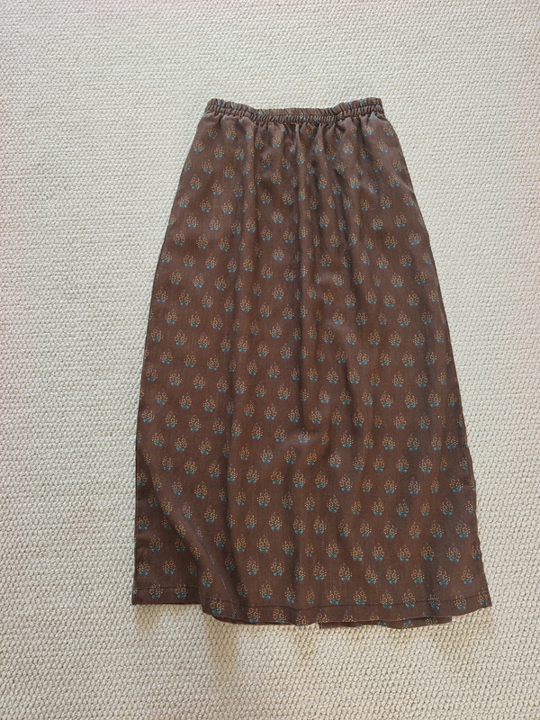 Seven-Day Flight "Lychee" Japanese-Style Lazy and Relaxed Vacation Ethnic Style Coffee-Colored Pattern Straight Skirt