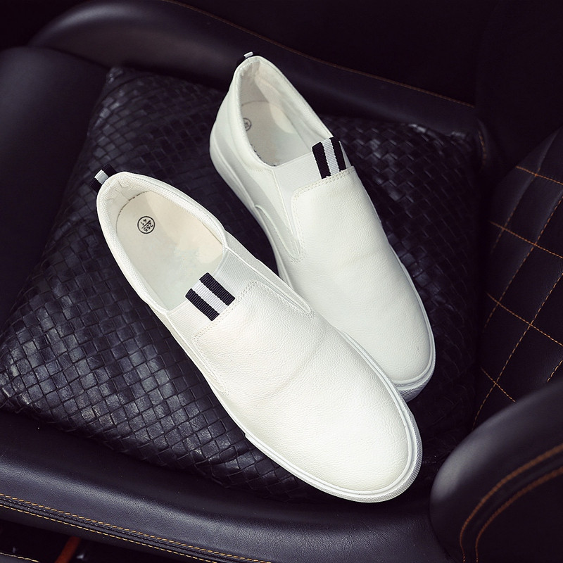 Men's small white shoes Han version low help Inron casual shoes waterproof leather face fall white men's shoes One foot pedal sloth shoes