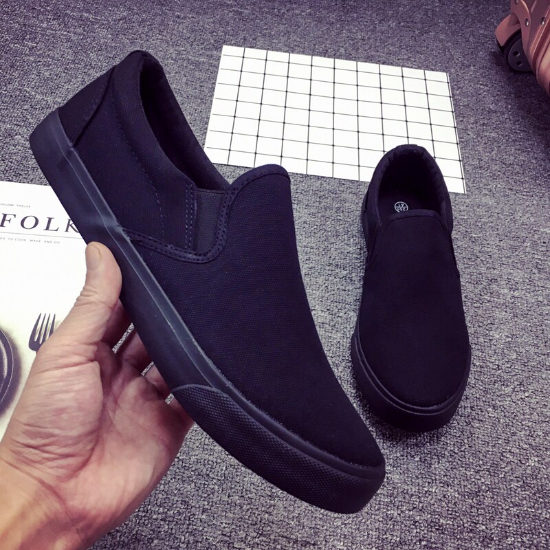 Classic breathable all black old Beijing cloth shoes simple slip-on lazy canvas shoes men's solid color men's work shoes