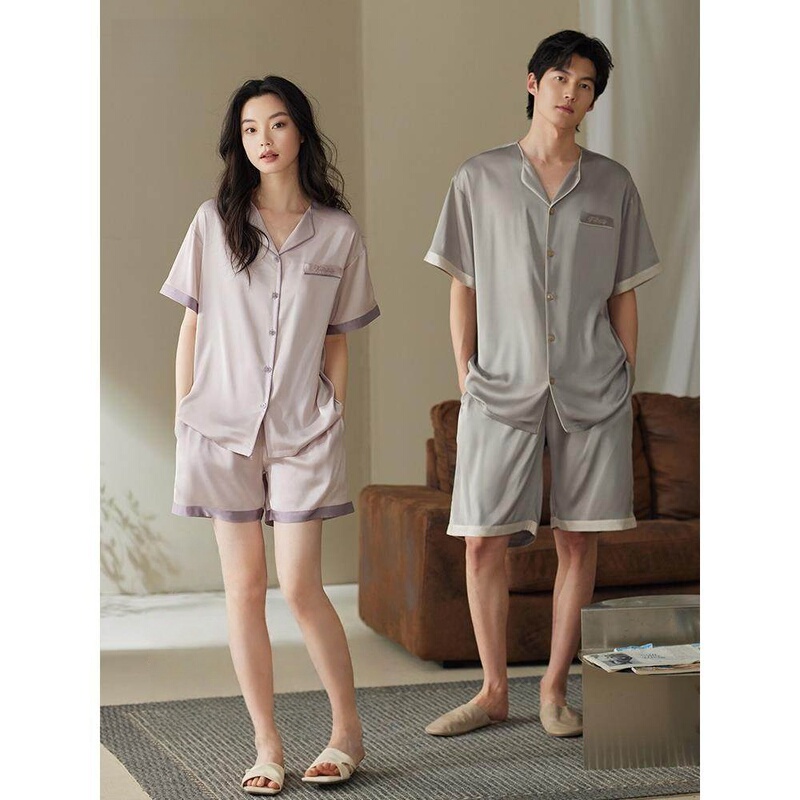 Victoria Couple Pajamas for Women, Summer Silk Short-Sleeved Mulberry Silk, Can Be Worn Outside, High-End Home Wear Men's Set