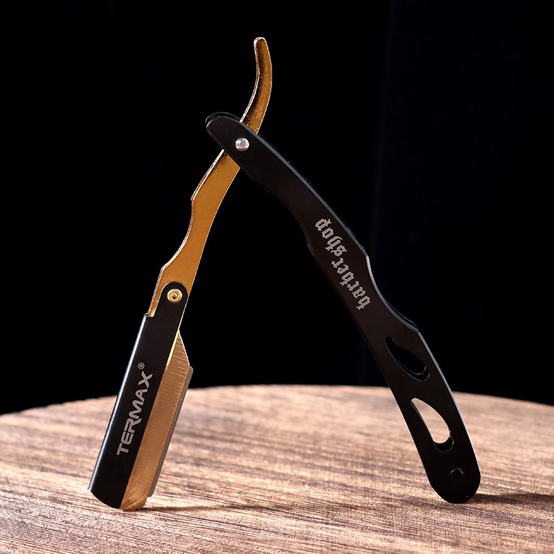 American Barber Shop Black Gold Razor Hair Hairway with stainless steel scraper frame special engraving knife