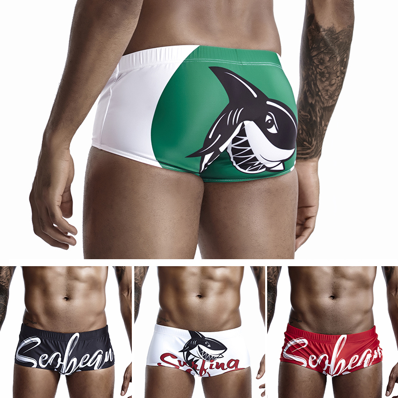 Cartoon Style Men's Swim Trunks, Low-Waisted, Sexy, Trendy Brand, Small Boxer Swim Trunks, Fashionable and Cool, Suitable for Seaside, Beach, and Hot Springs