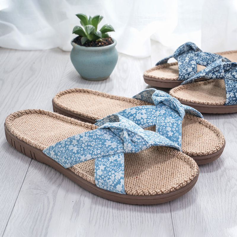 Master's Massage Linen Slippers Lady Spring Summer Home Anti-Slip Stink Stink-Four Seasons Home Slippers Indoor fabric