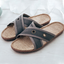 Slippers mens household brand linen slippers summer wear sweat-absorbing non-slip four seasons not smelly feet super large size high-end