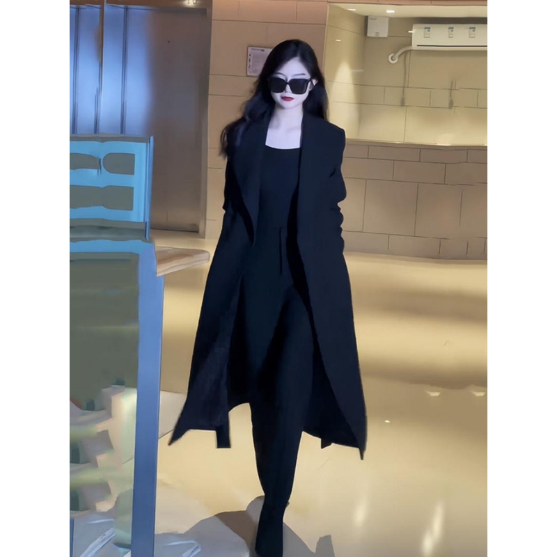 Authentic Jk High-End Style Mature Woman Suit, New Autumn Over-The-Knee Trench Coat, High-Waisted Slimming Pants, Elegant