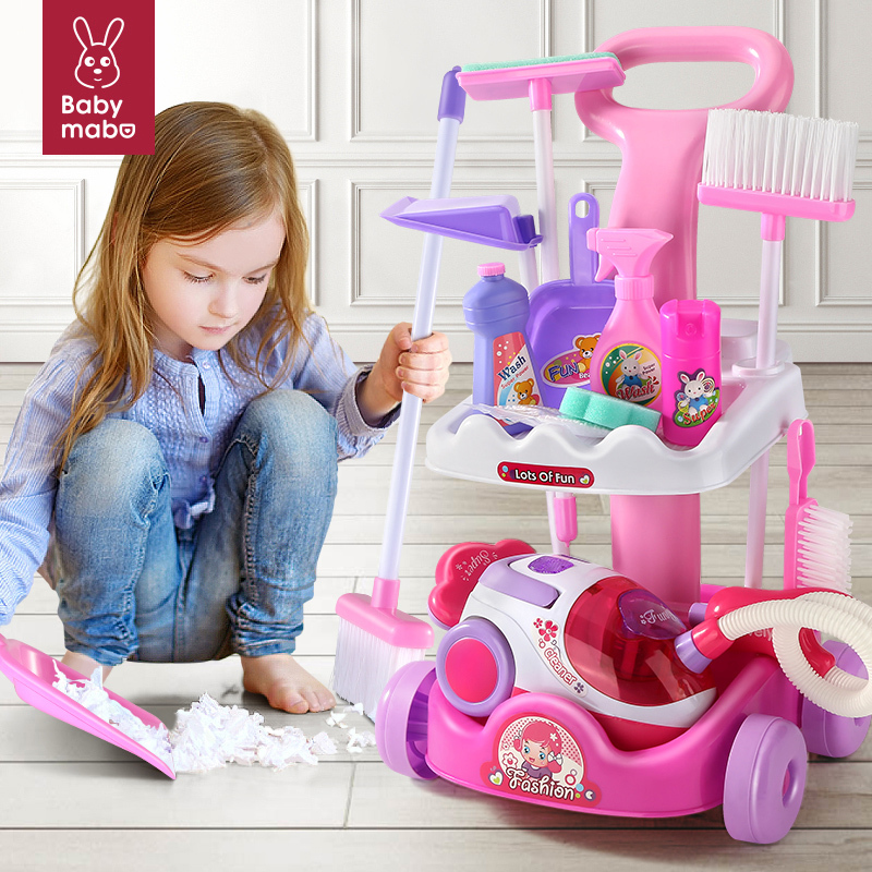 Children's Cleaning Toy Broom Housekeeping Cleaning Tool Set Vacuum Cleaner Pretend Play for Little Girls and Boys