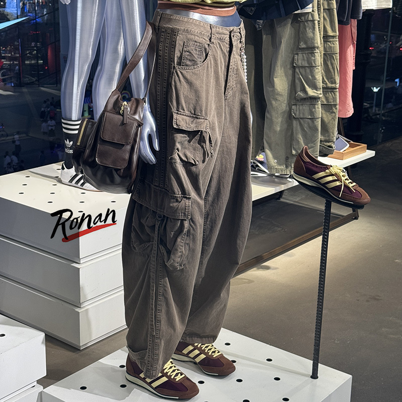 Adidas Trefoil Men's and Women's Multi-Pocket Denim Cargo Loose Wide-Leg Casual Pants Kd4113 Ke0467