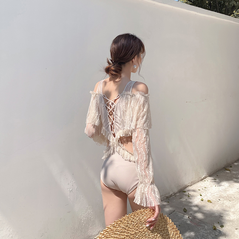 Jinzhu 2021 new one-piece slim swimsuit women's sexy belly-covering hot spring swimsuit with small breasts and long sleeves