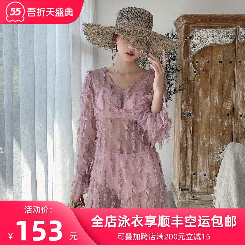 Kim Joo swimsuit female Korean ins wind sexy belly show thin blouse split swimsuit female three-piece suit bikini