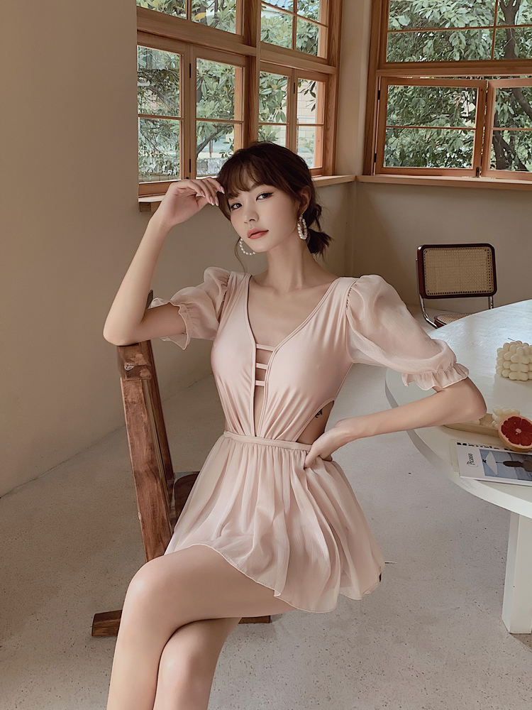 Kim-ju Korea ins swimsuit women 2020 new jumpsuit cover-up thin skirt sexy fairy student swimsuit