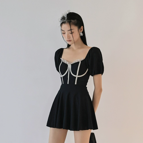 Джинцжу купальники чисто -ветра простая черная черная юбка -живот, покрытый животным, тонким, консервативным, горячим пружинным купальником