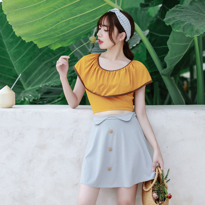 Swimsuit female three-piece set split body skirt cover belly to show thin sport conservative 2020 new fairy fan student swimsuit