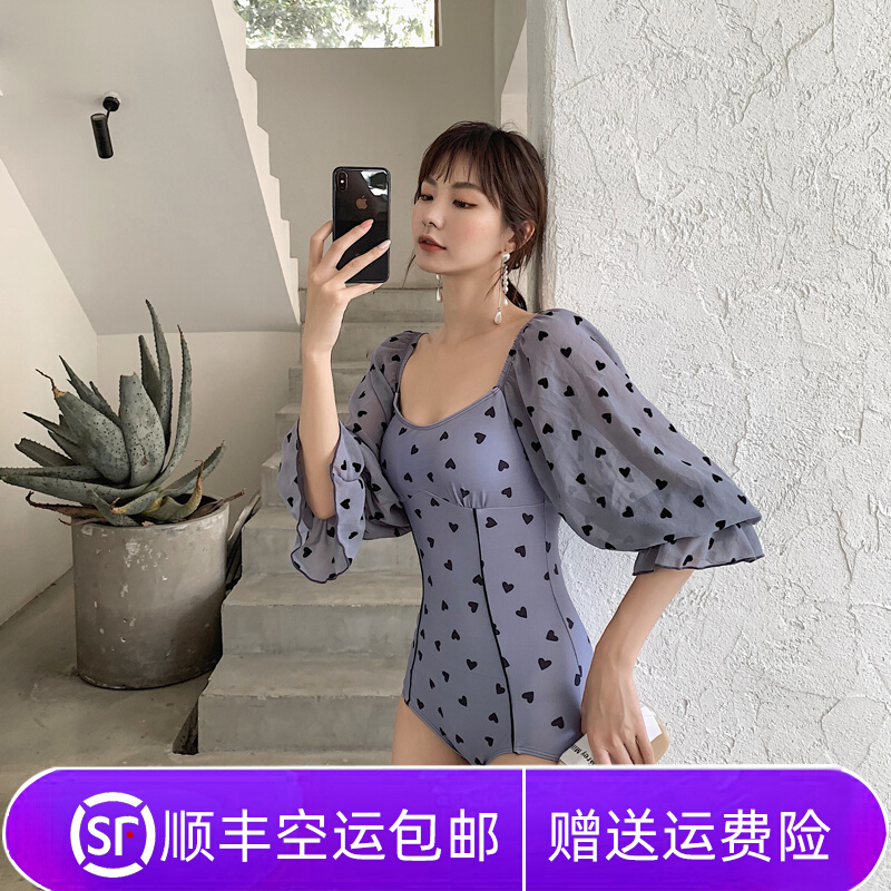 Swimsuit women's 2019 new long sleeves ins wind with conservative small breasts and slim fit students cute days swimming