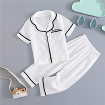 Parent-child pajamas Spring and summer boys and girls mother and daughter clothing Home clothes Baby mother and child clothing set Slub cotton yarn cloth