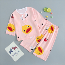 Childrens cotton cotton medium long sleeve home air conditioning clothes Neutral baby spring and summer thin casual pajamas girls artificial cotton