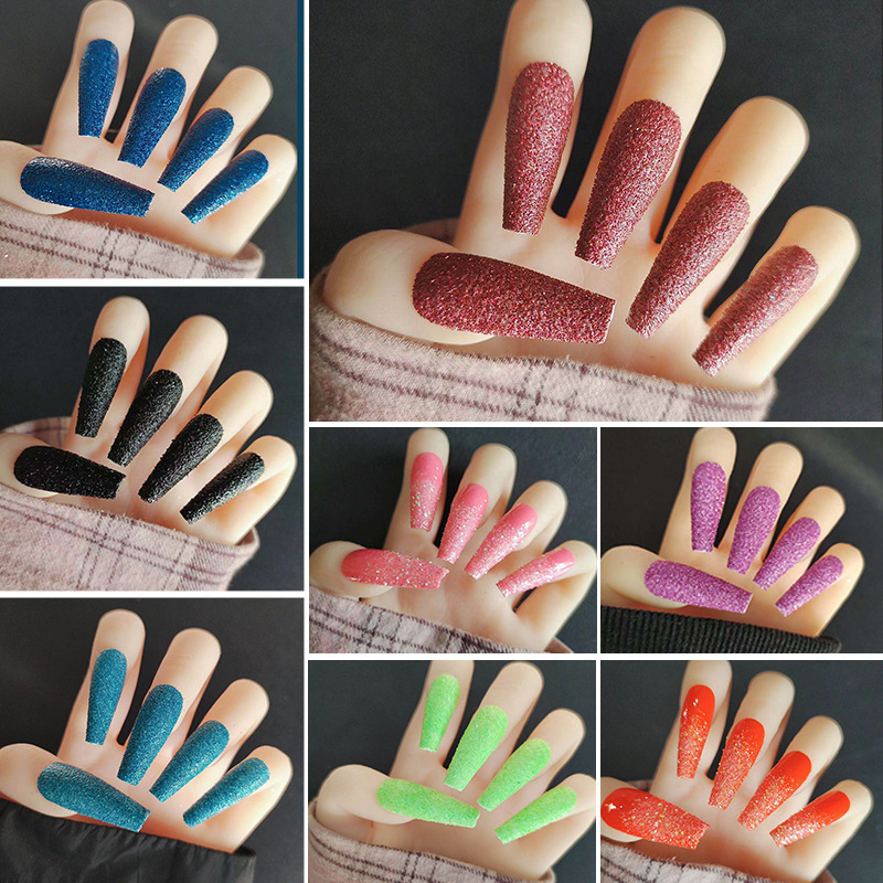 European and American Style Long Coffin-Shaped Solid Color Glitter Ballet Nails, Finished Fake Nails, Trapezoidal Press-On Nail Tips