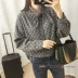 Nước ngoài cổ áo hoang dã dây đeo nơ áo phụ nữ mùa thu và mùa đông lỏng lẻo dày len áo sơ mi cotton đáy Áo sơ mi