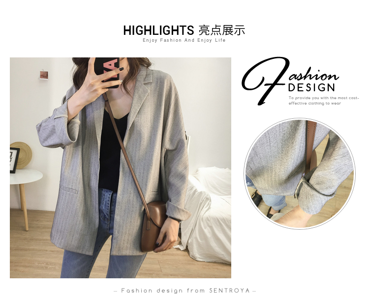 Mùa thu mới Hàn Quốc phiên bản của lỏng bf gió thường nhỏ phù hợp với nữ kích thước lớn tính khí dài sọc ve áo áo khoác phù hợp với các kiểu áo sơ mi họa nữ đẹp