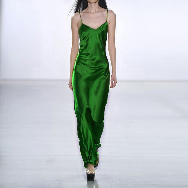 Cicidream Spring New Collection Goddess-Like Perfect Ice Emerald Green Mulberry Silk Camisole Long Dress