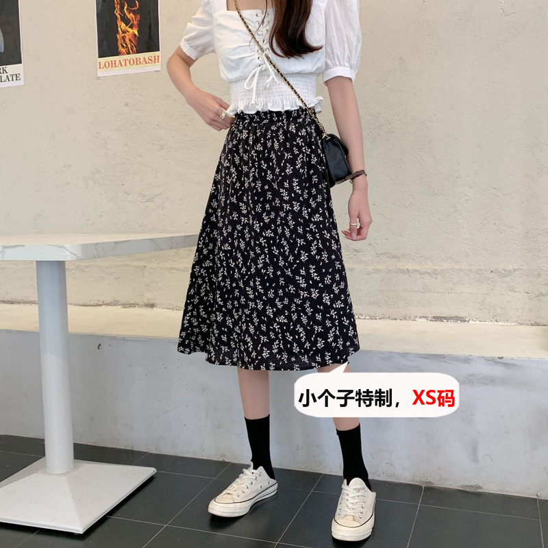 150cm Petite Floral Midi Skirt for Women, Summer Outfit That Makes You Look Taller, XS Size Mid-Length High-Waisted A-Line Skirt 155
