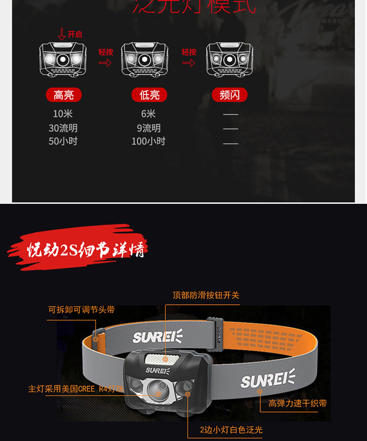 Санри гора люкс lantra 2/2S/3/4 на открытом воздухе движение яркий свет ultrabright промысел лампа Ночная рыбалка верховая езда фара sunree 