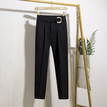 2021 spring and autumn black trousers female professional work Leisure high waist slim slim nine small feet radish suit pants