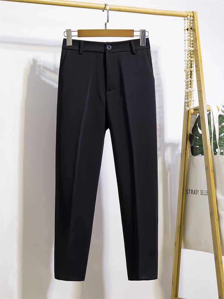 2021 spring and autumn black suit pants female occupation at work elastic waist high waist thin casual nine-point small feet suit pants