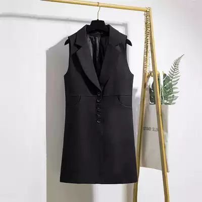 2021 spring and autumn mid-and long-term version of the fashion vest Korean version is thin single-breasted suit collar sleeveless vest vest jacket female