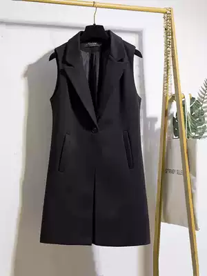 2021 spring and autumn long version of the fashion vest Korean version thin one button solid color suit collar sleeveless vest horse clip woman