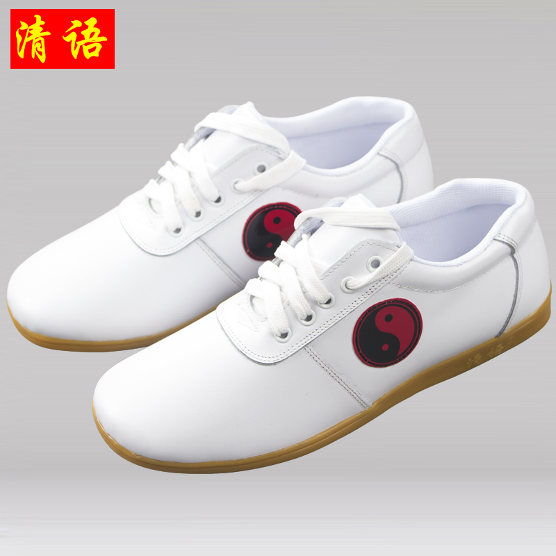 Clear Language Spring Autumn Tai Chi Shoes Women's Head Layer Soft Cow Leather Genuine Leather Bull Gluten Bottom Male Practice Shoes Taijiquan Shoes Taijiquan Shoes Martial Arts Shoes