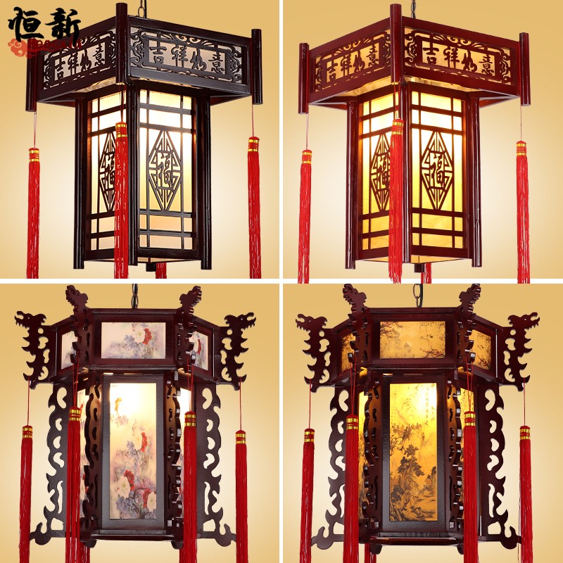 New Chinese Imitation Antique Palace Lantern Chandelia Lantern Classical China Wind Palace Tinted Lamp Wood Art Promenade LED Engineering Lamp