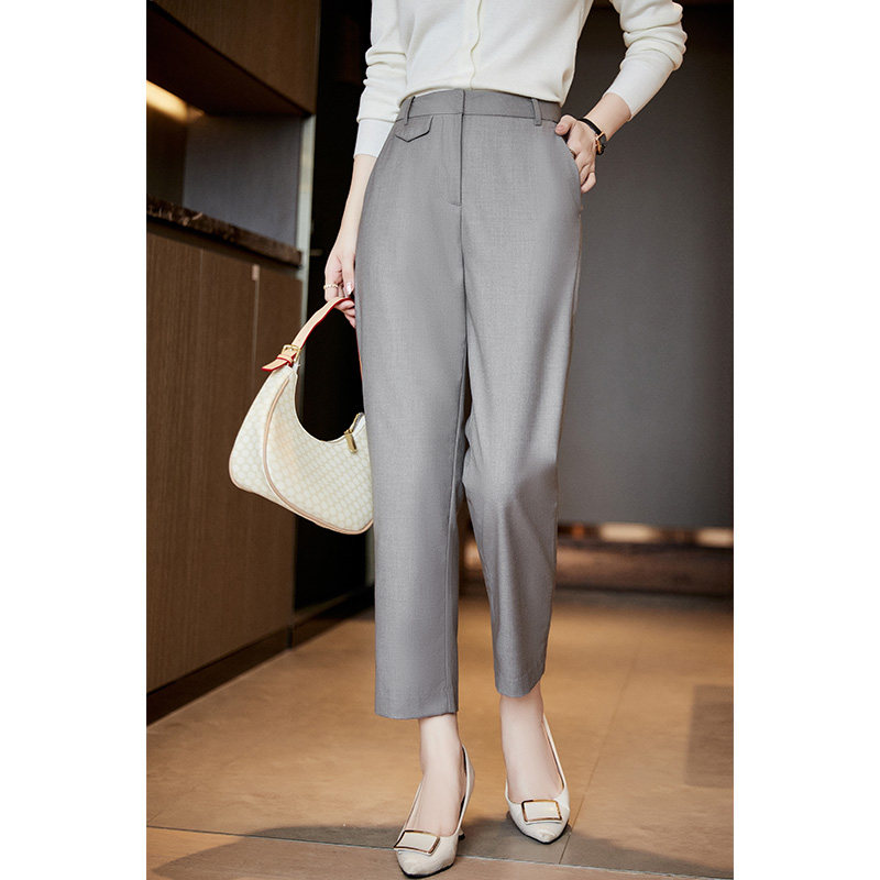 FENPERATE 2022 Spring new grey commuter pituality 100 lap high waist 90% straight drum pants woman