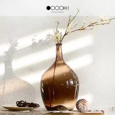 OOOOH Nordic minimalist wine bottle-shaped handmade glass vase floor-to-ceiling belly bottle Bell horse drunken Wood hydroponic vase