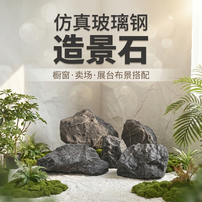 Simulated Black Large Stone Garden Ornaments for Outdoor Decoration, Natural Style Landscape Stone for Garden Paths and Pond Landscaping