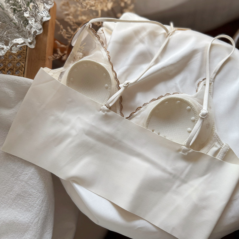 刺绣蕾丝法式内衣女士文胸无钢圈吊带胸垫兔耳朵内搭冰丝美背裹胸详情19