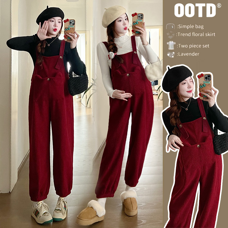 Pregnant woman back with pants Autumn Fashion woman 2024 new suit Fashion small large size sheep lamb two sets autumn winter-Taobao