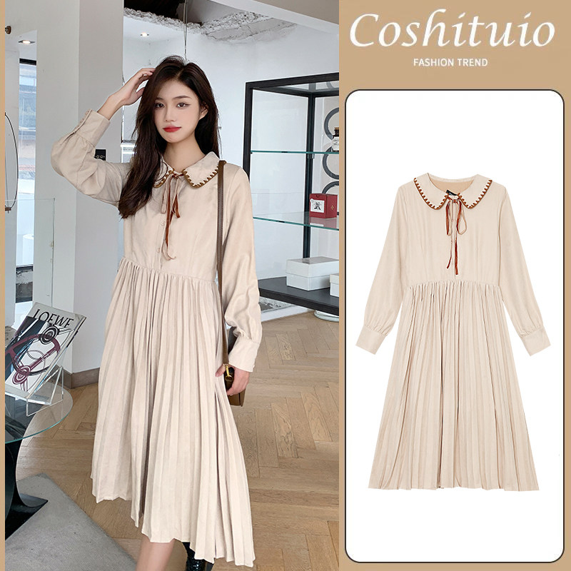 Maternity spring fashion loose thin ribbon square neck shirt age reduction pleated dress can be nursed long skirt