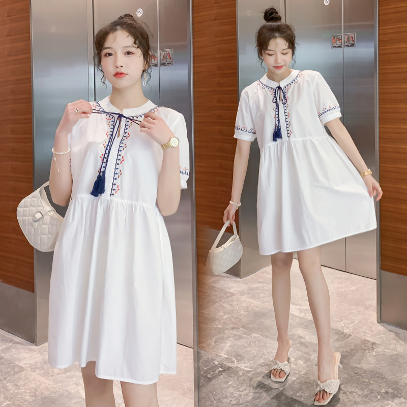 Maternity dress summer dress 2021 new fashion small fresh embroidery r short-sleeved maternity dress loose large size pregnant woman