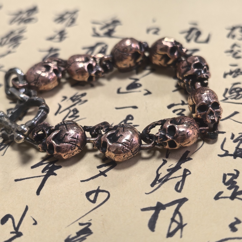 Dongguan Broken Copper, Red Copper, White Copper Skull Bracelet, Rock Heavy Metal 20cm 60g Dark Style Bracelet