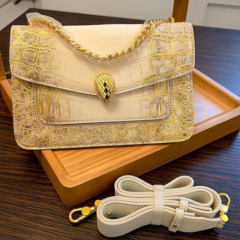 Luxurious Crocodile Leather Women's Bag, Genuine Leather Women's Shoulder Crossbody Small Round Bag, Fashionable New Cosmetic Bag, Trendy Handbag