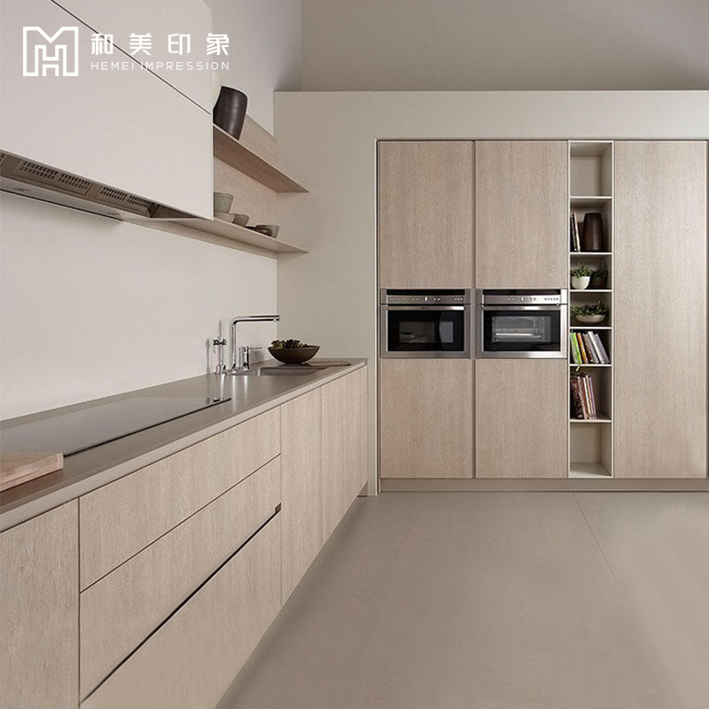 Hemei Impression Minimalist wood grain cabinet custom kitchen kitchen cabinet custom open kitchen with slate countertops