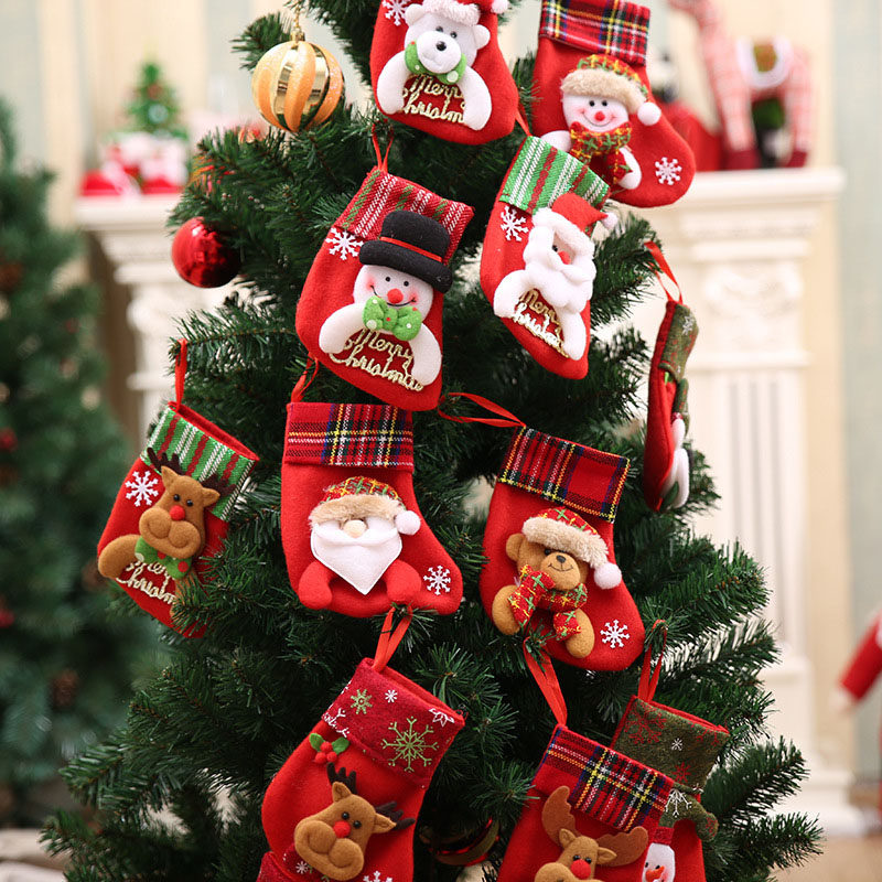Christmas Socks Adornment Small Gift Gift Bag Candy Santa Socks Snowman Deer Christmas Tree Pendant-Taobao