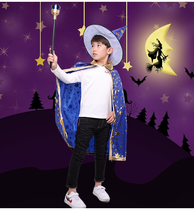 Halloween Áo Choàng Trẻ Em Mũi Bé Gái Trang Phục Hóa Trang Phù Thủy Nhà Ảo Thuật Bé Trai Trình Diễn Trang Phục