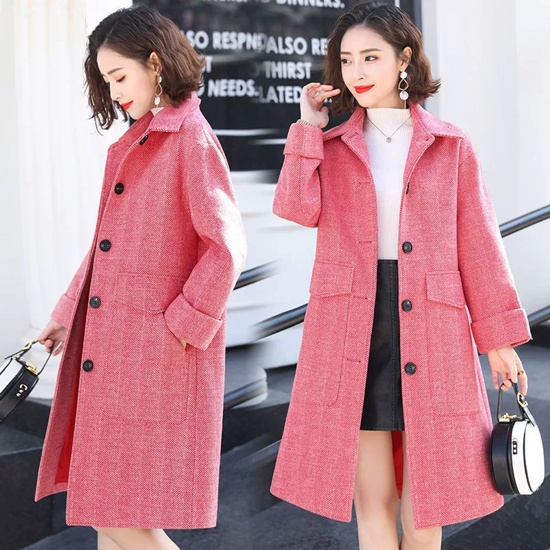 Áo khoác len nữ 2020 mùa xuân và mùa thu Quần áo mới cho nữ Phong cách Hàn Quốc rộng rãi thời trang cỡ lớn áo len dài giữa nữ - Trung bình và dài Coat