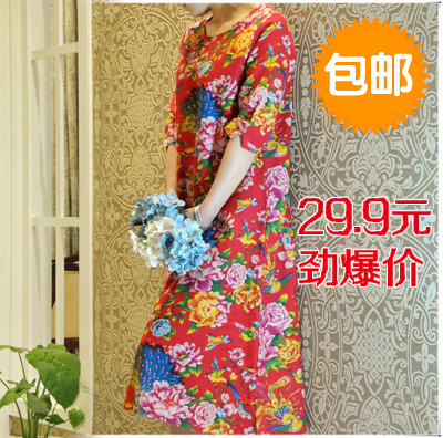 Yunnan Lijiang ethnic style new original women's cotton and linen slim fit and slim retro button dress women