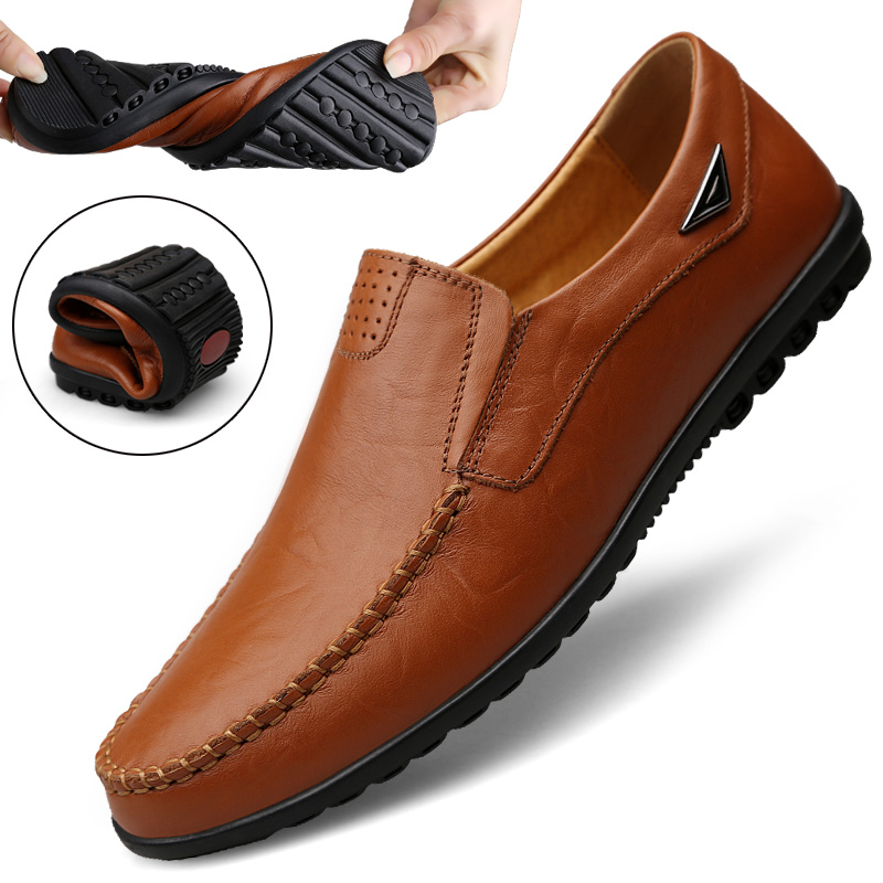Doudou shoes men's leather new spring 2021 men's shoes youth breathable leather shoes men's slip-on lazy casual shoes