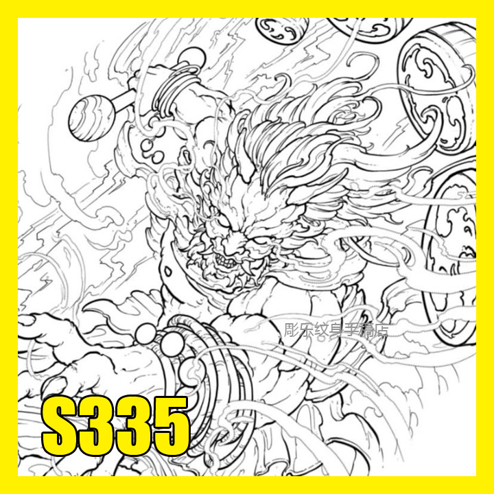 中国风纹身手稿传统人物老虎大圣战斗佛天龙唐狮线稿作品图片素材