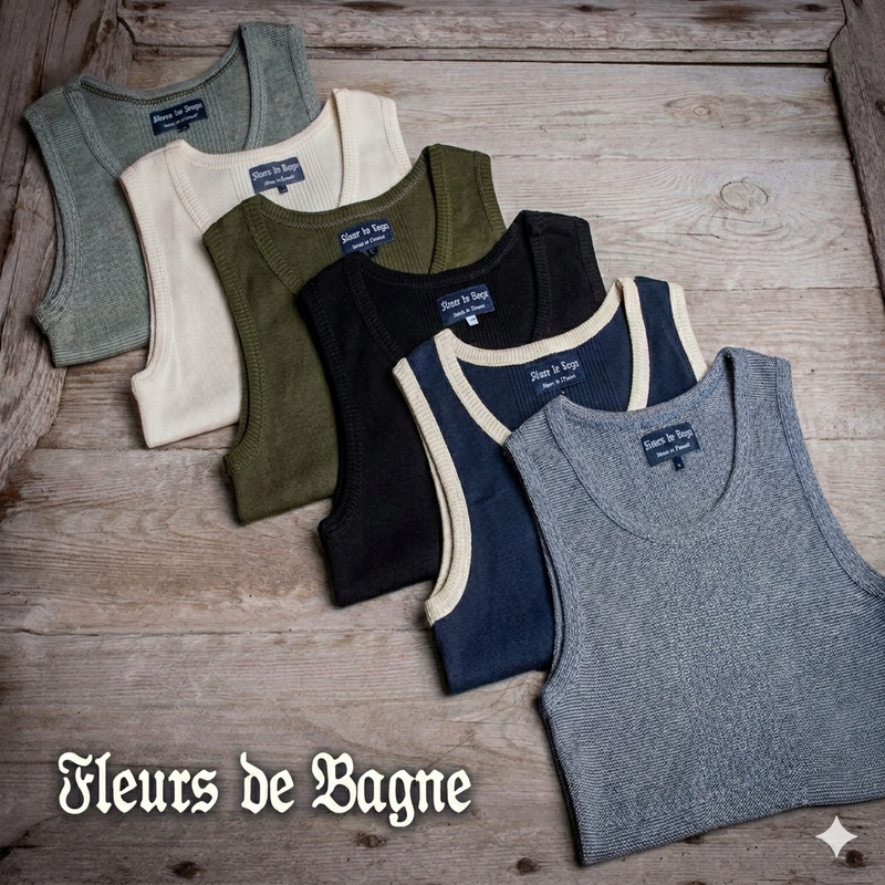 [in Stock] French-Made Fleurs De Bagne Ribbed Knit Fitted Vintage Tank Top in Multiple Colors