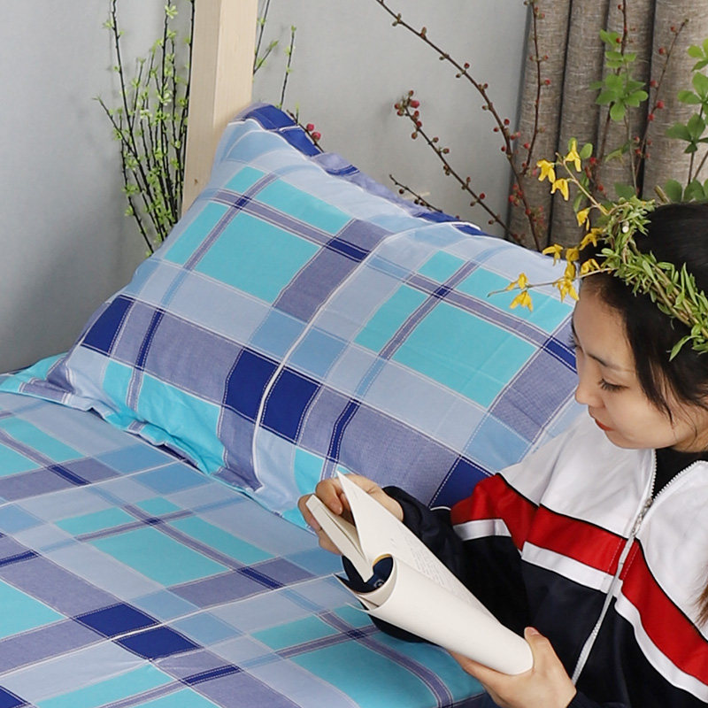 Student Blue Green Glpillowcase Pure Cotton Plaid Dorm Room Single Pillow Headgear Full Cotton Large Size Brief a dress